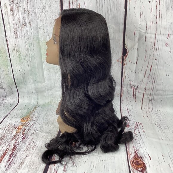 Rosewood #1B Off Black Long Body Wave Boss Lace Front Wig 5” Deep Part Synthetic - Picture 4 of 7